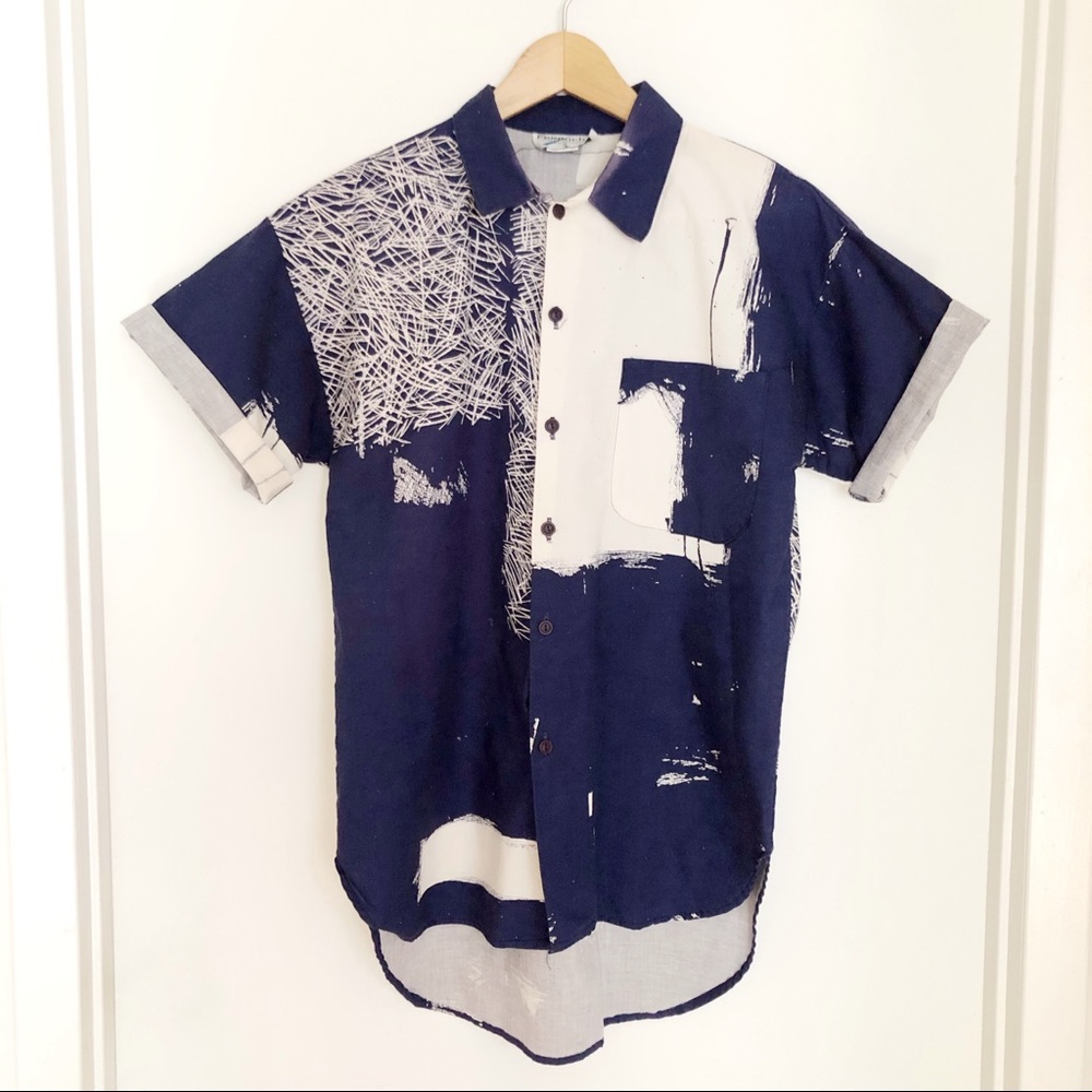 Vintage graphic short sleeved shirt - blue & white